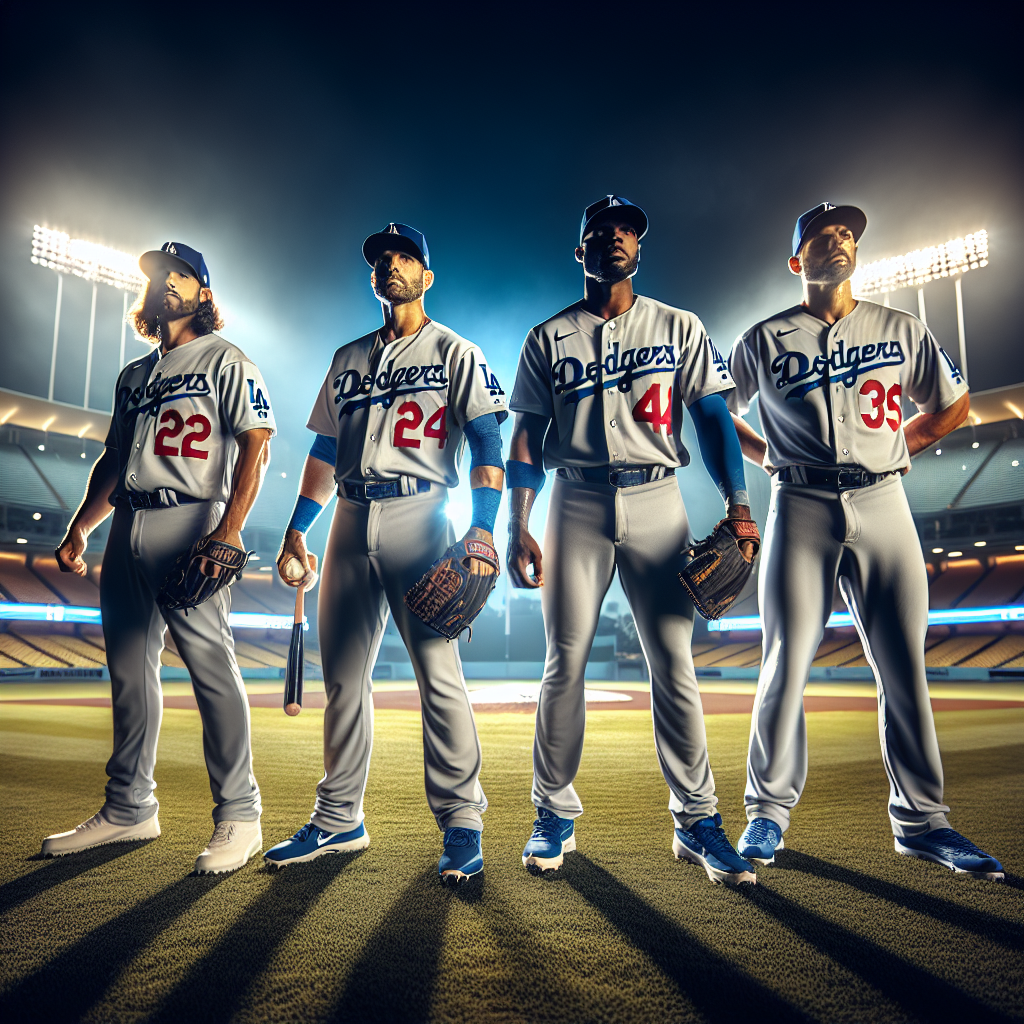 ドジャースタジアムを背景に、大谷翔平とコディ・ベリンジャーが並ぶ。ドジャースがベリンジャー再獲得を検討しているというニュースを象徴する画像。