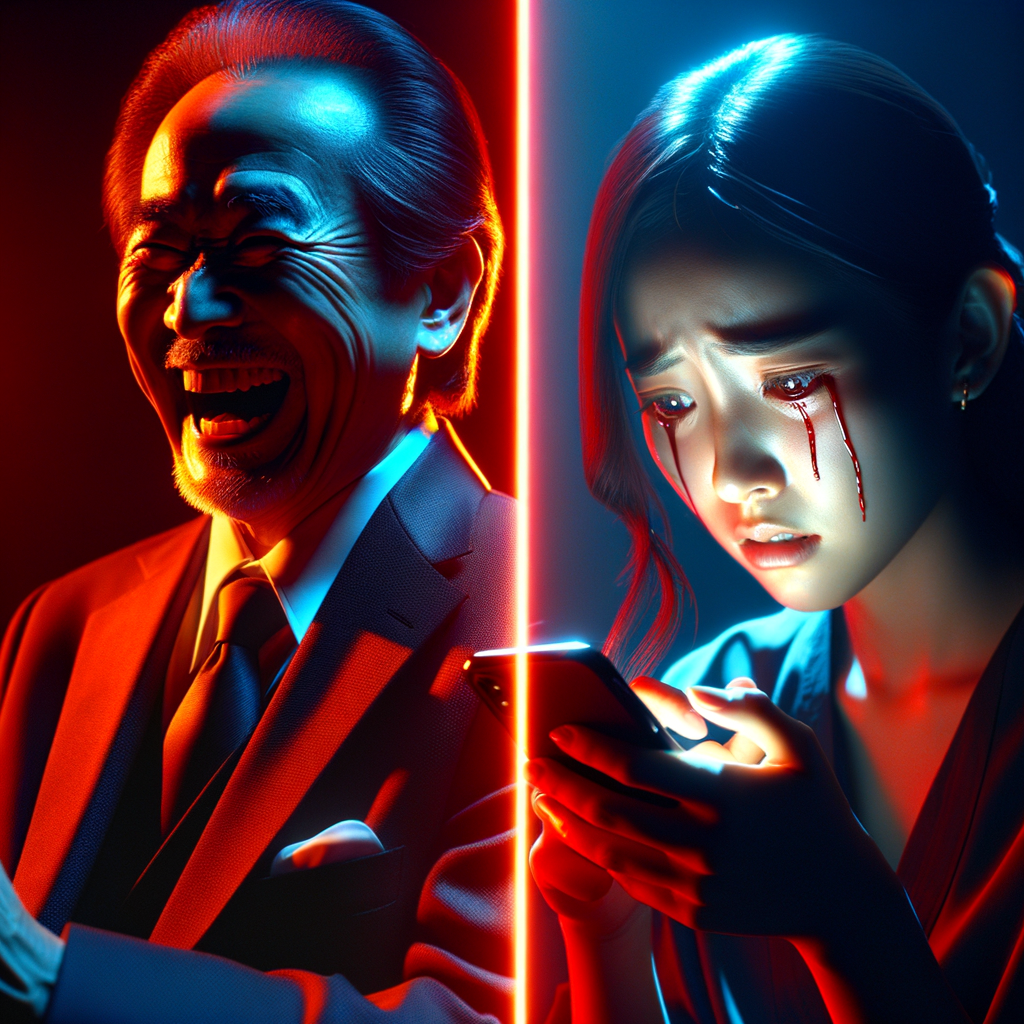 スマートフォンのSNS画面の前で頭を抱えるスーツ姿の人物。立憲民主党のネット戦略の失敗を象徴するイメージ。